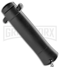 Enzo Stiletto Mini Blue W/ Black Bolsters D/A OTF Automatic Knife - Satin Plain -Grindworx Enzo Stiletto Mini Blue Black Bolsters OTF Auto Satin GX 38907 jr side large