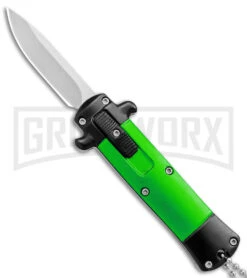 Enzo OTF Green/Black Automatic Keychain Knife - Satin Spear Point Plain