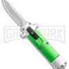 Enzo OTF Green Automatic Keychain Knife - Satin Spear Point Plain 1 Enzo OTF Green Automatic Keychain Knife - Satin Spear Point Plain -Grindworx Enzo Stiletto Mini Green Silver Bolsters OTF Auto Satin GX 37642 jr large
