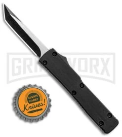 Firecracker Mini Black D/A OTF Automatic Knife - Tanto Two-Tone Plain -Grindworx Firecracker Mini Black DA Auto Tanto TT Plain GX 33656 jr bottlecap large