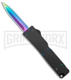 Firecracker Mini Black D/A OTF Automatic Knife - Rainbow Dagger
