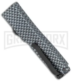 Firecracker Mini Sim. Carbon Fiber D/A OTF Automatic Knife - Black Dagger -Grindworx Firecracker Mini Sim CF DA OTF Auto Black Dagger GX 37871 jr side large