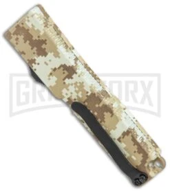 Firecracker Mini Tan Digi Camo D/A OTF Automatic Knife - Black Dagger -Grindworx Firecracker Mini Tan Digi Camo DA OTF Auto Black Dagger GX 37873 jr side large