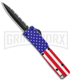 Firecracker Mini US Flag D/A OTF Automatic Knife - Black Dagger Serr
