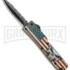Firecracker Mini US Flag W/ Skull, D/A OTF Automatic Knife -Black, Dagger Serr -Grindworx Firecracker Mini US Flag Skull DA OTF Auto Black Dagger Serr GX 37860 jr large