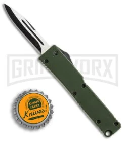 Firecracker Mini OD Green D/A OTF Automatic Knife - 2 Tone, Black Plain Dagg -Grindworx Firecracker Mini green da black BP 15127 er size large