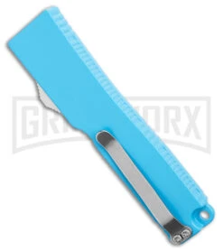 Firecracker Mini Blue D/A OTF Automatic Knife - Serrated Dagger Satin -Grindworx Fireracker Mini Blue DA OTF Auto Serrated Dagger Satin GX 38229 jr side large