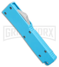 Firecracker Mini Blue D/A OTF Automatic Knife - Serrated Dagger Satin -Grindworx Fireracker Mini Blue DA OTF Auto Serrated Dagger Satin GX 38229 jr spine large