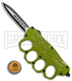Green OTF Automatic Knuckle Knife Biker USA - Dagger Two-Tone -Grindworx Green OTF Auto Knuckle Knife Biker USA Dagger TT GX 36250 jr bottlecap large