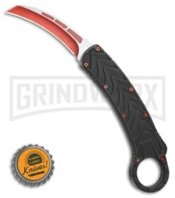 Karambit OTF Hawksbill Knife Black/Red Stainless Steel - Two Tone Red Plain -Grindworx Karambit OTF Black Red Knife Two Tone Red Satin Plain GX 36482 LS Bottlecap large