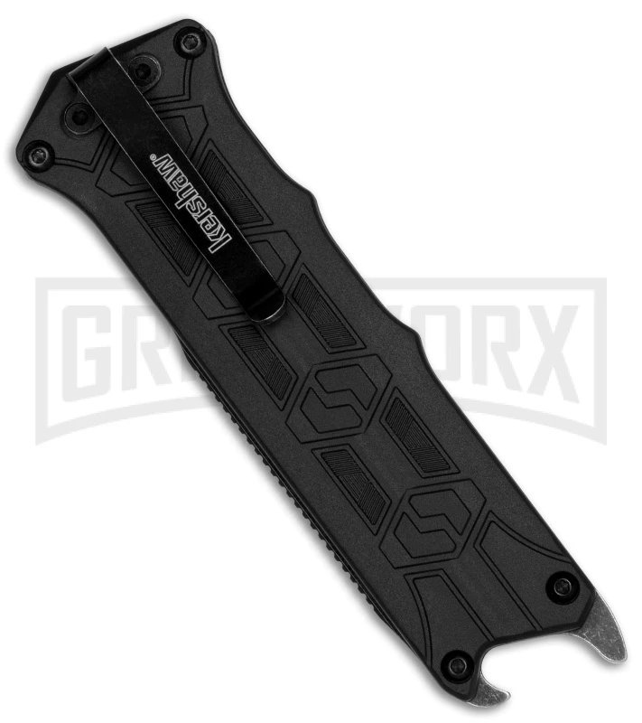Kershaw Interstellar Black Manual Sliding Button Lock OTF Knife - Blackwash Serr 3 Kershaw Interstellar Black Manual Sliding Button Lock OTF Knife - Blackwash Serr - Image 2