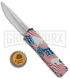 Lightning American Flag D/A OTF Automatic Knife - Satin Serr 9 Lightning American Flag D/A OTF Automatic Knife - Satin Serr -Grindworx Lightning American Flag DA OTF Auto Satin Serr GX 33331 jr bottlecap large