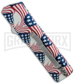 Lightning American Flag D/A OTF Automatic Knife - Satin Serr 8 Lightning American Flag D/A OTF Automatic Knife - Satin Serr -Grindworx Lightning American Flag DA OTF Auto Satin Serr GX 33331 jr side large