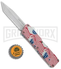 Lightning American Flag D/A OTF Automatic Knife - Tanto Satin Serr 9 Lightning American Flag D/A OTF Automatic Knife - Tanto Satin Serr -Grindworx Lightning American Flag DA OTF Auto Tanto Satin Serr GX 33327 jr bottlecap large
