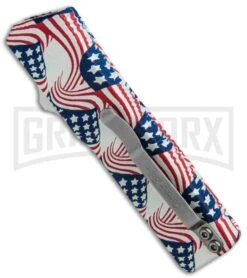 Lightning American Flag D/A OTF Automatic Knife - Tanto Satin Serr 8 Lightning American Flag D/A OTF Automatic Knife - Tanto Satin Serr -Grindworx Lightning American Flag DA OTF Auto Tanto Satin Serr GX 33327 jr side large