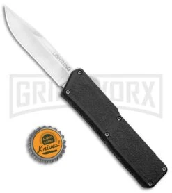 Lightning Black D/A OTF Automatic Knife - Clip Point Satin -Grindworx Lightning Black DA OTF Auto CP Satin GX 33420 jr bottlecap large
