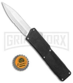 Lightning Black D/A OTF Automatic Knife - Satin Dagger Serr 9 Lightning Black D/A OTF Automatic Knife - Satin Dagger Serr -Grindworx Lightning Black DA OTF Auto Satin Dagger Serr GX 16892 jr bottlecap large