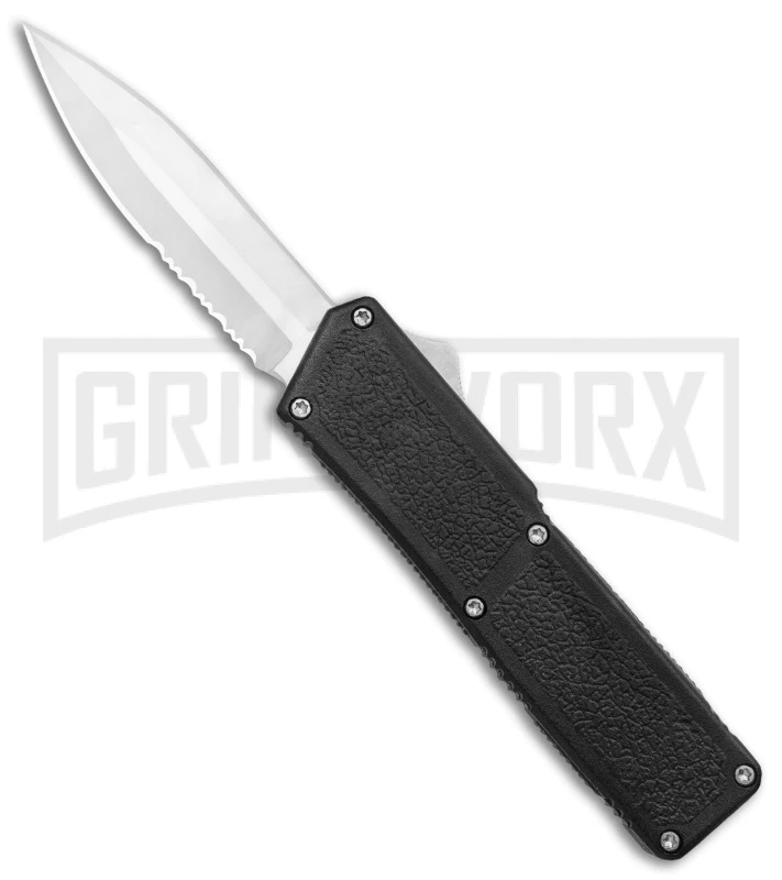 Lightning Black D/A OTF Automatic Knife - Satin Dagger Serr 3 Lightning Black D/A OTF Automatic Knife - Satin Dagger Serr