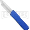 Lightning Blue D/A OTF Automatic Knife - Tanto Satin Serr 2 Lightning Blue D/A OTF Automatic Knife - Tanto Satin Serr -Grindworx Lightning Blue DA OTF Auto Serr Tanto Satin GX 39006 jr large