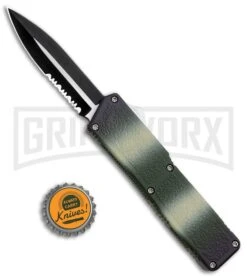 Lightning Camo D/A OTF Automatic Knife - Dagger Two-Tone Serrated -Grindworx Lightning Camo DA OTF Auto TT Serr Dagger GX 30812 jr bottlecap large