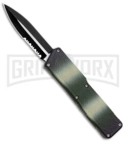 Lightning Camo D/A OTF Automatic Knife - Dagger Two-Tone Serrated