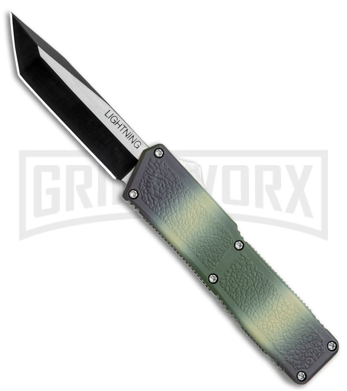 Lightning Camo D/A OTF Automatic Knife - Tanto Two Tone 3 Lightning Camo D/A OTF Automatic Knife - Tanto Two Tone