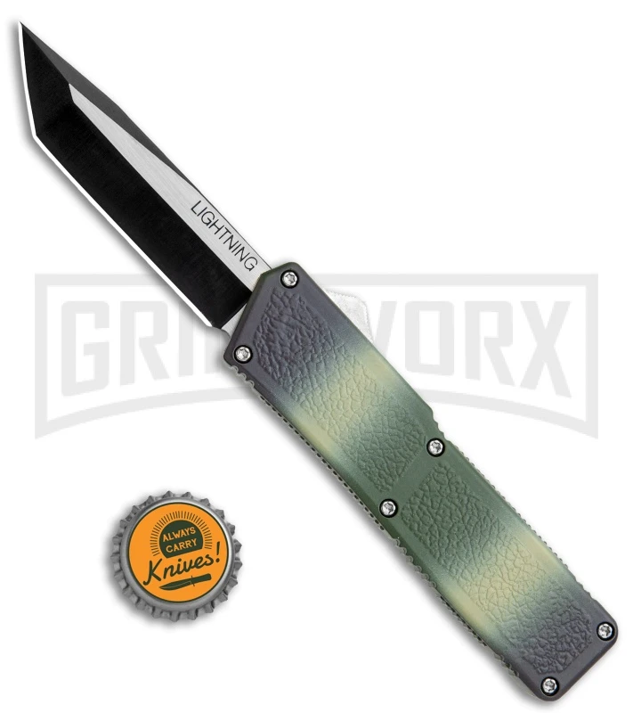 Lightning Camo D/A OTF Automatic Knife - Tanto Two Tone 6 Lightning Camo D/A OTF Automatic Knife - Tanto Two Tone - Image 4