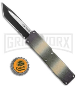Lightning Camo D/A OTF Automatic Knife Tanto-Two Tone Black Serr -Grindworx Lightning Camo DA OTF Auto Tanto TT Serr GX 39141 jr bottlecap large