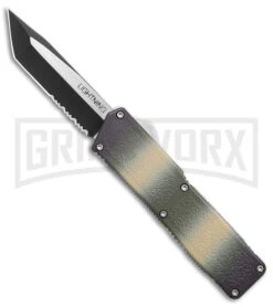 Lightning Camo D/A OTF Automatic Knife Tanto-Two Tone Black Serr