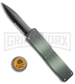 Lightning Camo D/A OTF Automatic Knife - Black Dagger Serrated -Grindworx Lightning DA OTF Camo Black Dagger Serr LNGDECAMOBS BP 20214 jr bottlecap large