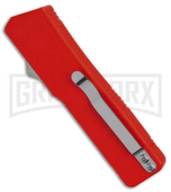 Lightning D/A Red Aluminum OTF Automatic Knife - Dagger Black Serrated 8 Lightning D/A Red Aluminum OTF Automatic Knife - Dagger Black Serrated -Grindworx Lightning DA Red Aluminum OTF Automatic Knife Dagger Black Serr GX 18694 td side large