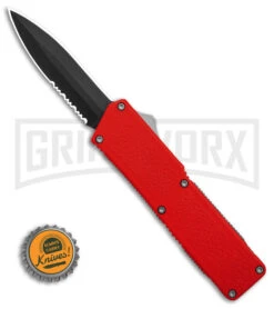 Lightning D/A Red Aluminum OTF Automatic Knife - Dagger Black Serrated 9 Lightning D/A Red Aluminum OTF Automatic Knife - Dagger Black Serrated -Grindworx Lightning DA Red Aluminum OTF Automatic Knife Dagger Black Serr GX 18694 td size large