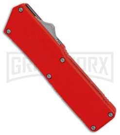 Lightning D/A Red Aluminum OTF Automatic Knife - Dagger Black Serrated 7 Lightning D/A Red Aluminum OTF Automatic Knife - Dagger Black Serrated -Grindworx Lightning DA Red Aluminum OTF Automatic Knife Dagger Black Serr GX 18694 td spine large