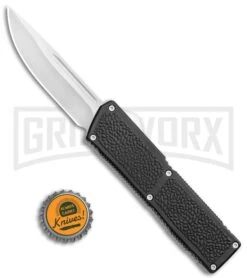 Lightning Elite Black D/A OTF Automatic Knife - Drop Point Satin Plain -Grindworx Lightning Elite Black DA OTF Auto DP Satin GX 35942 jr bottlecap large