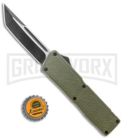 Lightning Elite OD Green D/A OTF Automatic Knife - Black Tanto Plain -Grindworx Lightning Elite OD Green DA OTF Auto Black Tanto GX 37667 jr bottlecap large