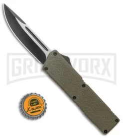 Lightning Elite OD Green D/A OTF Automatic Knife - Drop Point Two-Tone Plain -Grindworx Lightning Elite OD Green DA OTF Auto DP Black GX 37664 jr bottlecap 2 large