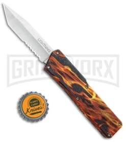 Lightning Fire D/A OTF Automatic Knife - Tanto Satin Serr -Grindworx Lightning Fire DA OTF Auto Tanto Satin Serr GX 33344 jr bottlecap large