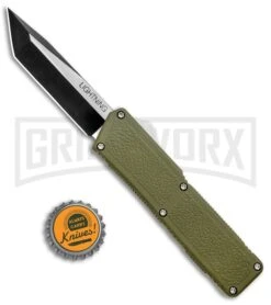 Lightning OD Green D/A OTF Automatic Knife - Tanto Two Tone -Grindworx Lightning OD DA OTF Auto Tanto TT GX 33425 jr bottlecap large