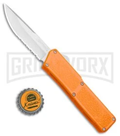 Lightning Orange D/A OTF Automatic Knife - Satin Serr -Grindworx Lightning Orange DA OTF Satin Serr BP 22656 jr bottlecap large