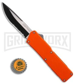 Lightning Orange D/A OTF Automatic Knife - Two-Tone Serr -Grindworx Lightning Orange DA Two Tone Serr BP 30328 er bottlecap large