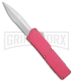 Lightning Pink D/A OTF Automatic Knife - Dagger Satin Serr