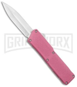 Lightning Pink D/A OTF Automatic Knife - Dagger Satin Plain