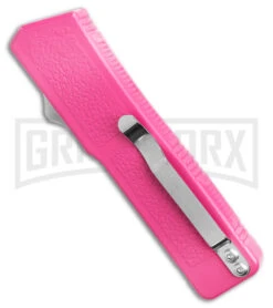 Lightning Pink D/A OTF Automatic Knife - Tanto Satin Plain -Grindworx Lightning Pink DA OTF Automatic Knife Tanto Satin GX 41279 KC side large