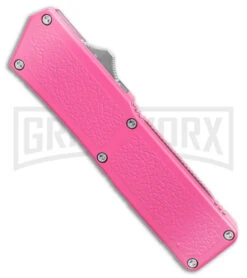 Lightning Pink D/A OTF Automatic Knife - Tanto Satin Plain -Grindworx Lightning Pink DA OTF Automatic Knife Tanto Satin GX 41279 KC spine large