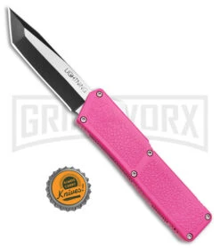 Lightning D/A OTF Automatic Knife Pink Tanto - Two Tone Plain -Grindworx Lightning Pink DA OTF Automatic Knife Tanto Two tone GX 41282 KC bottlecap large