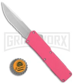 Lightning Pink D/A OTF Automatic Knife - Satin Serr -Grindworx Lightning Pink DA Satin Serr BP 27492 er bottlecap large