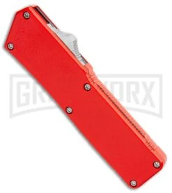 Lightning Red D/A OTF Automatic Knife - Tanto Satin -Grindworx Lightning Red DA OTF Auto Tanto Satin GX 34379 jr spine large