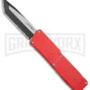 Lightning Red D/A OTF Automatic Knife - Tanto Two Tone Serr -Grindworx Lightning Red DA OTF Auto Tanto TT Serr GX 39135 jr large