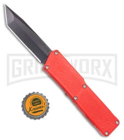 Lightning Red D/A OTF Automatic Knife - Tanto Black Plain -Grindworx Lightning Red DA OTF Automatic Knife Tanto Black GX 35373 KC bottlecap large