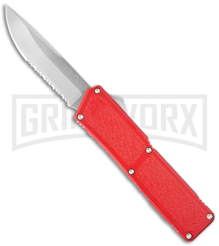 Lightning Red D/A OTF Automatic Knife - Satin Serr 3 Lightning Red D/A OTF Automatic Knife - Satin Serr
